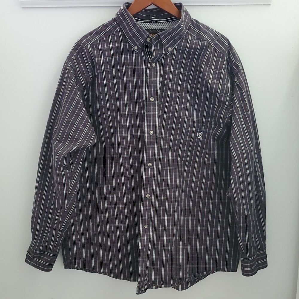 Ariat Men's Pro Series Plaid Button Down Size XL Black Multi Color